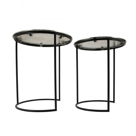 Metal, S/2 22/24" Round Side Tables, White/black