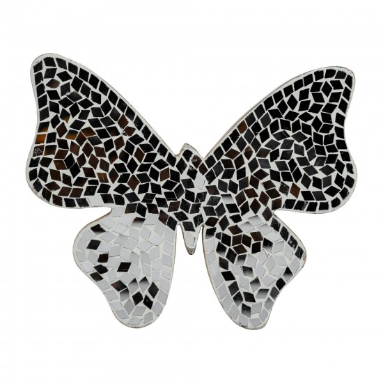Glass, 8"h Mosaic Butterfly, White