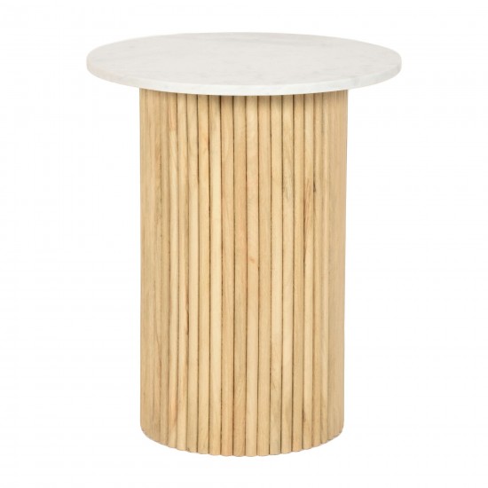 Wood/marble, 22"h Reeded, Side Table, Natural/whit