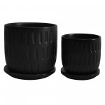 S/2 5/6" Textured Planter W/ Saucer, Matte Black