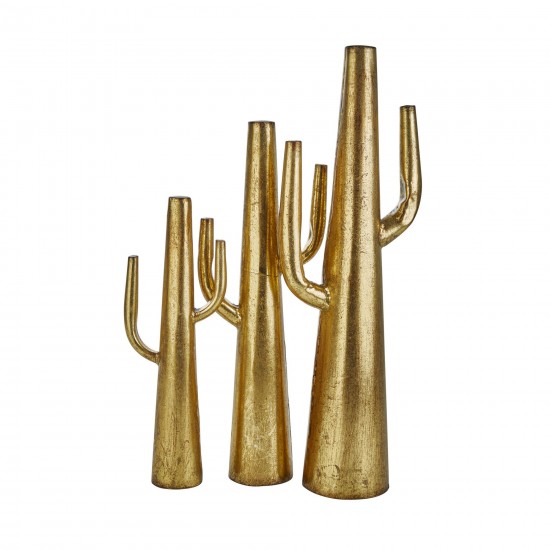 Ec Gold Metal Cactus 15.75"