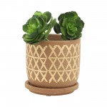 S/2 5/6" Cross Planter W/ Saucer, Tan