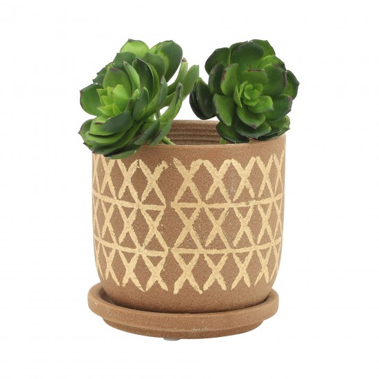 S/2 5/6" Cross Planter W/ Saucer, Tan