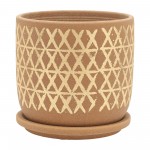 S/2 5/6" Cross Planter W/ Saucer, Tan