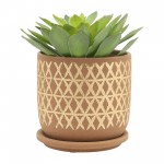 S/2 5/6" Cross Planter W/ Saucer, Tan