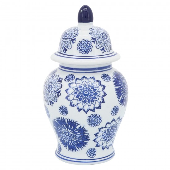Cer, 10"h Asstd Flowers Temple Jar, Blue