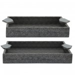 S/2 Wood 14" Faux Leather Trays, Gray