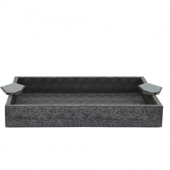 S/2 Wood 14" Faux Leather Trays, Gray