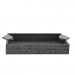 S/2 Wood 14" Faux Leather Trays, Gray