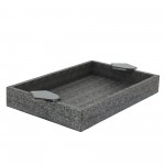 S/2 Wood 14" Faux Leather Trays, Gray