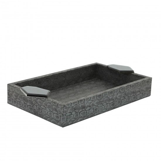 S/2 Wood 14" Faux Leather Trays, Gray