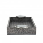 S/2 Wood 14" Faux Leather Trays, Gray