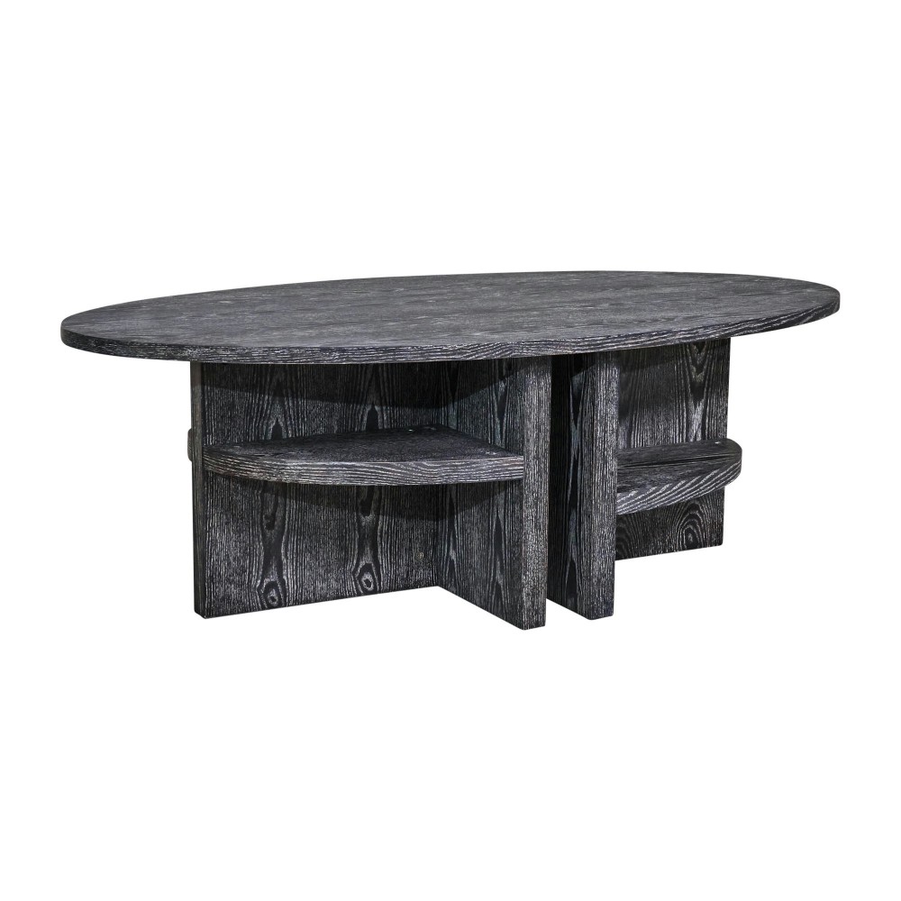 Oval Coffee Table With Bottom Shelves, Gray Oval Coffee Table With Bottom Shelves, Gray