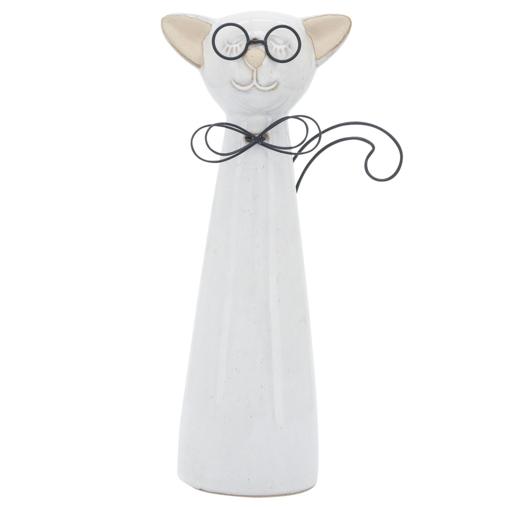 Cer, 11"h Cat W/ Glasses, Beige