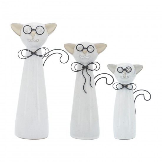 Cer, 11"h Cat W/ Glasses, Beige