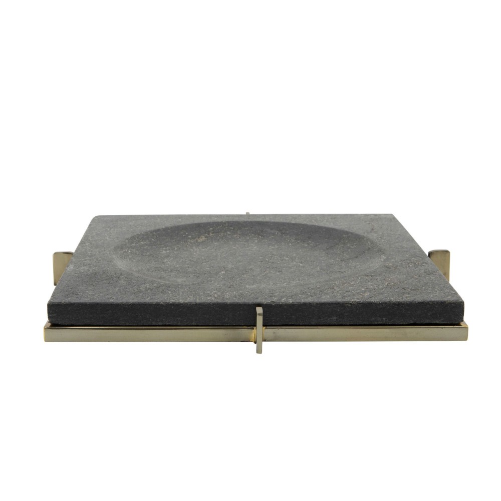 Marble 12x12 Tray With Metal Base, Black