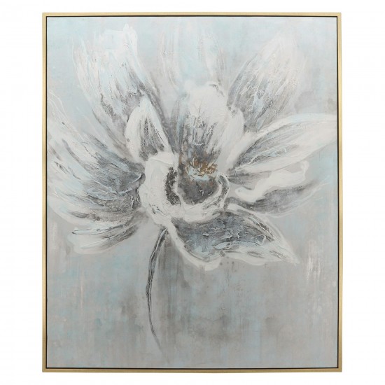 62x52 Flower Canvas, Gray On Gold Frame