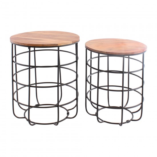 Metal/wood, S/2 21/23"h Side Tables, Black