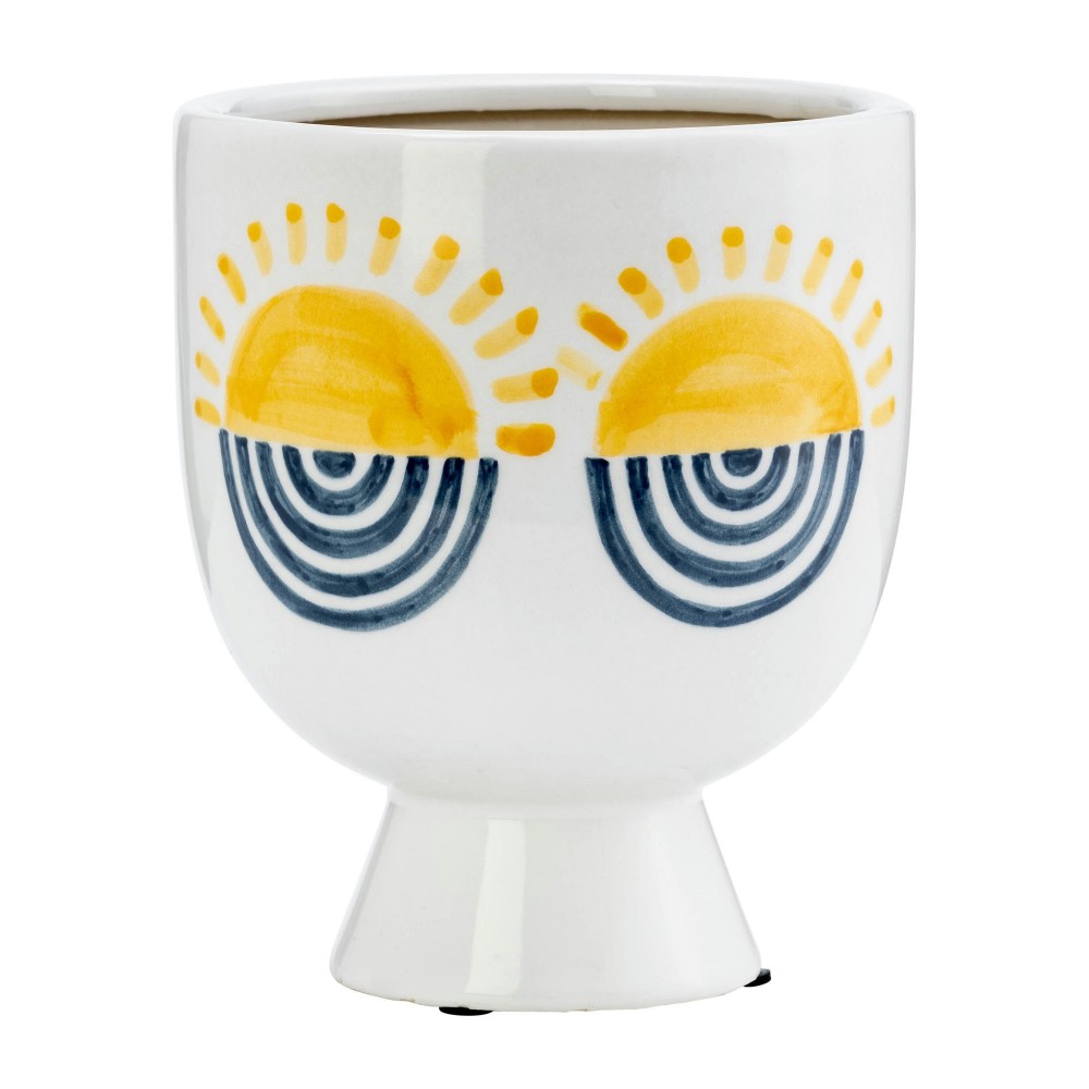 Cer, 7"h Sunrise Eyes Flower Vase, Wht/yllw/blue Cer, 7"h Sunrise Eyes Flower Vase, Wht/yllw/blue