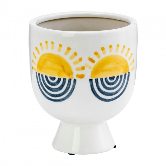 Cer, 7"h Sunrise Eyes Flower Vase, Wht/yllw/blue