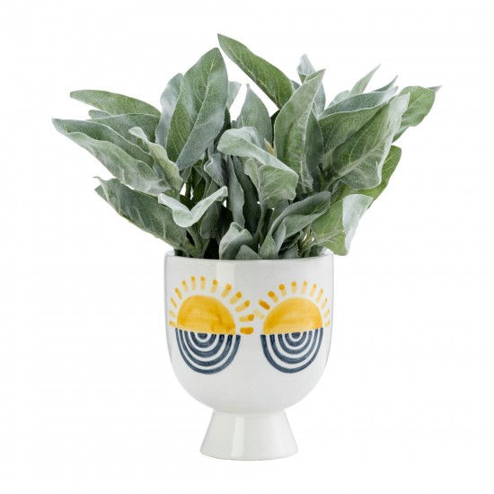 Cer, 7"h Sunrise Eyes Flower Vase, Wht/yllw/blue