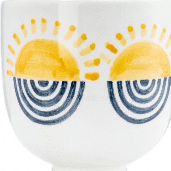 Cer, 7"h Sunrise Eyes Flower Vase, Wht/yllw/blue