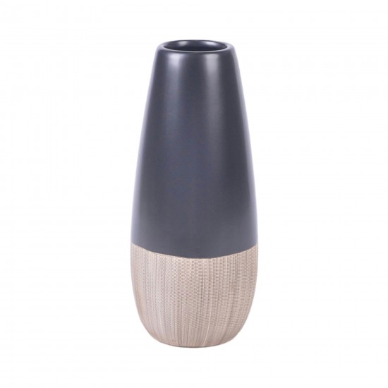 Cer, 13"h 2-tone Vase, Creme/blk