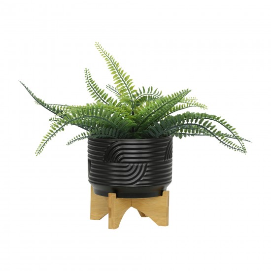 Cer, 7" Abstract Planter On Stand, Black