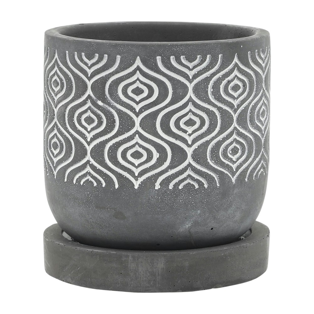 Cem, 5" Aztec Planter W/ Saucer, Gray