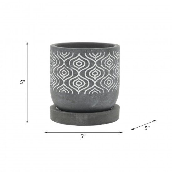 Cem, 5" Aztec Planter W/ Saucer, Gray