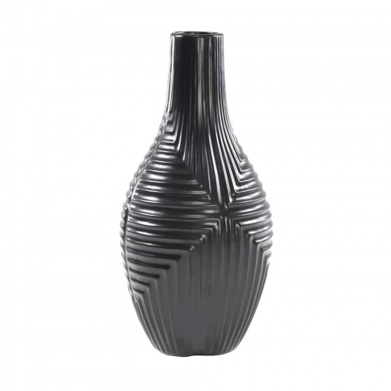 Cer, 16" Black Striped Texture Vase