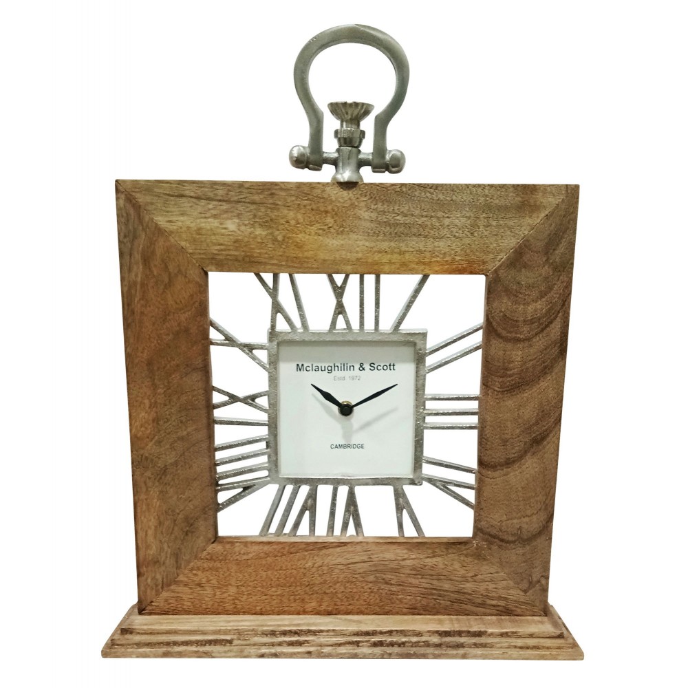 13x16" Mango Wood Table Clock, Natural