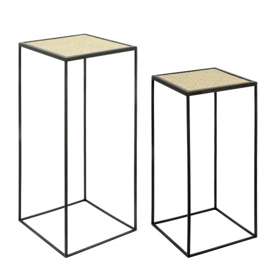 S/2 Metal/wood Planter Stands 23/28", Black