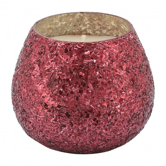 Candle On Red Crackled Glass 17oz