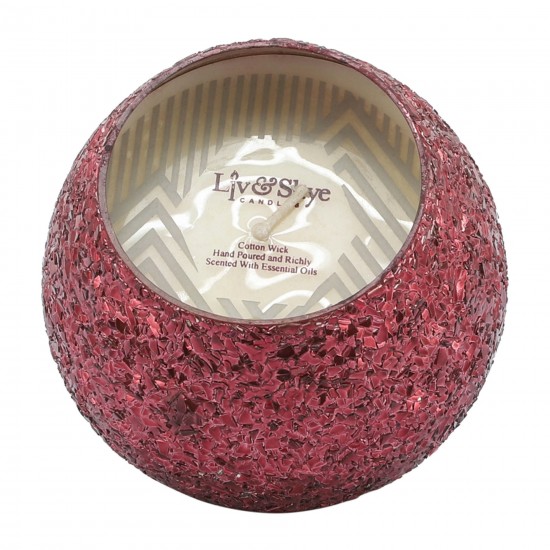 Candle On Red Crackled Glass 17oz