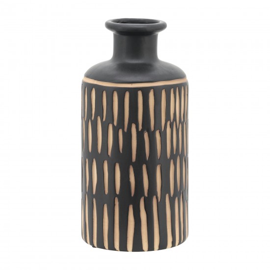 Cer, 10"h Tribal Vase, Black