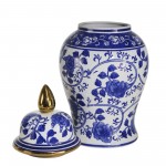 Ceramic 14" Temple Jar Blue/white