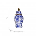 Ceramic 14" Temple Jar Blue/white