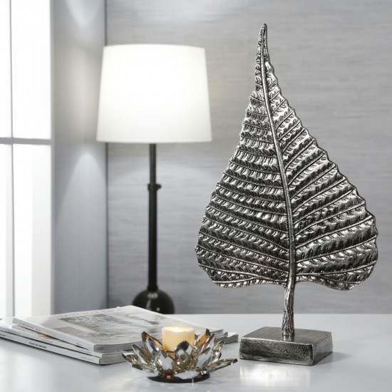 Aluminum Leaf On Stand, 18" Nickel Antique