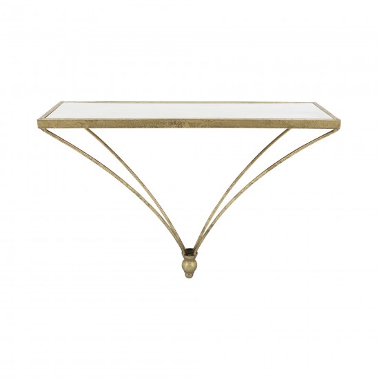 Metal/wood, 12"h Nabla Wall Shelf, White/gold