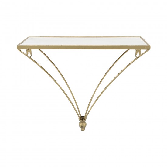 Metal/wood, 12"h Nabla Wall Shelf, White/gold