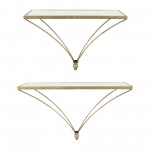 Metal/wood, 12"h Nabla Wall Shelf, White/gold
