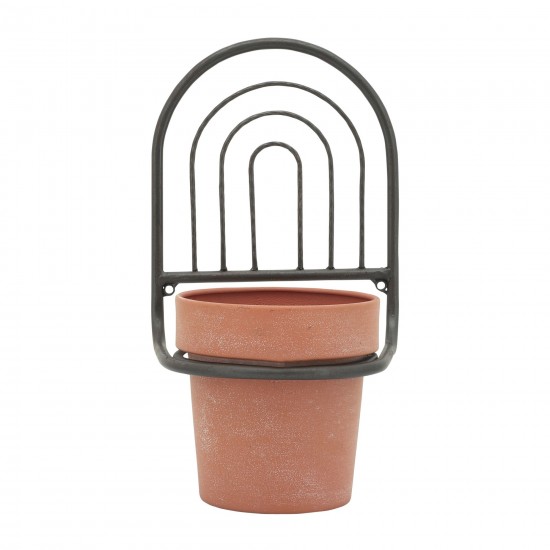 Metal, 11"h Wall Planter, Black/terracotta