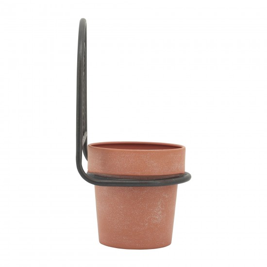 Metal, 11"h Wall Planter, Black/terracotta