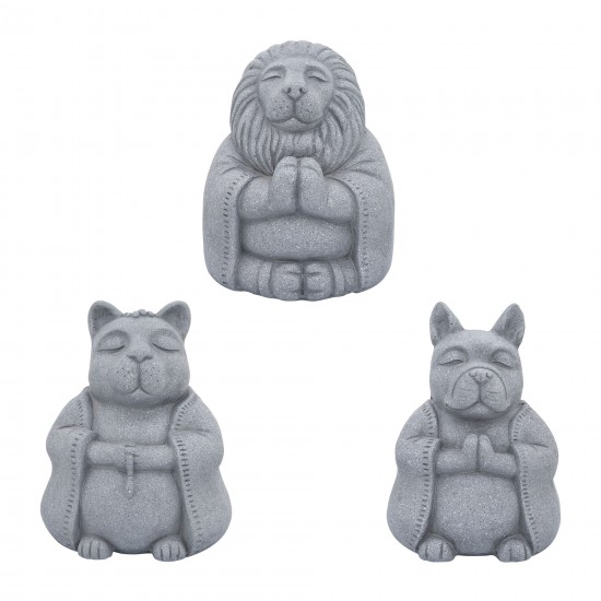 Resin, S/3 14"h Yoga Animals, Gray