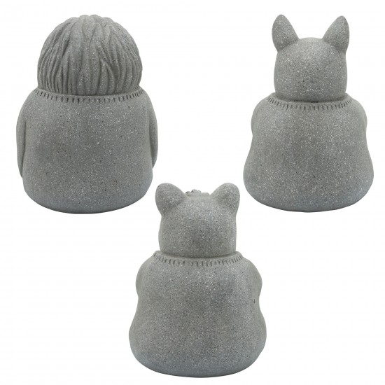 Resin, S/3 14"h Yoga Animals, Gray