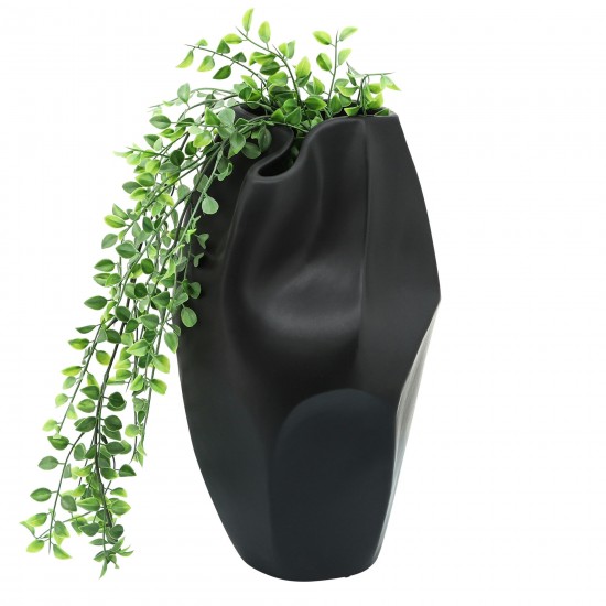 Cer, 14"h Abstract Vase, Black