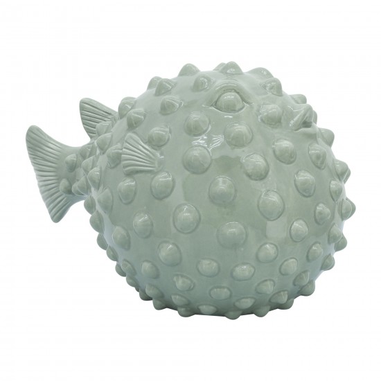 Cer, 13" Puffer Fish, Seafoam