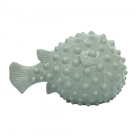 Cer, 13" Puffer Fish, Seafoam