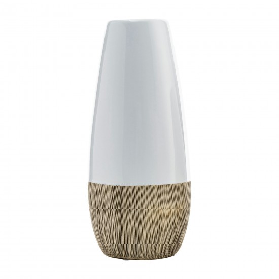 Cer, 13"h 2-tone Vase, Creme/white